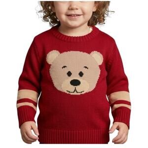 Rumi Ryder Teddy Bear Knit Sweater Red Crew Neck Toddler Size 2T NWT